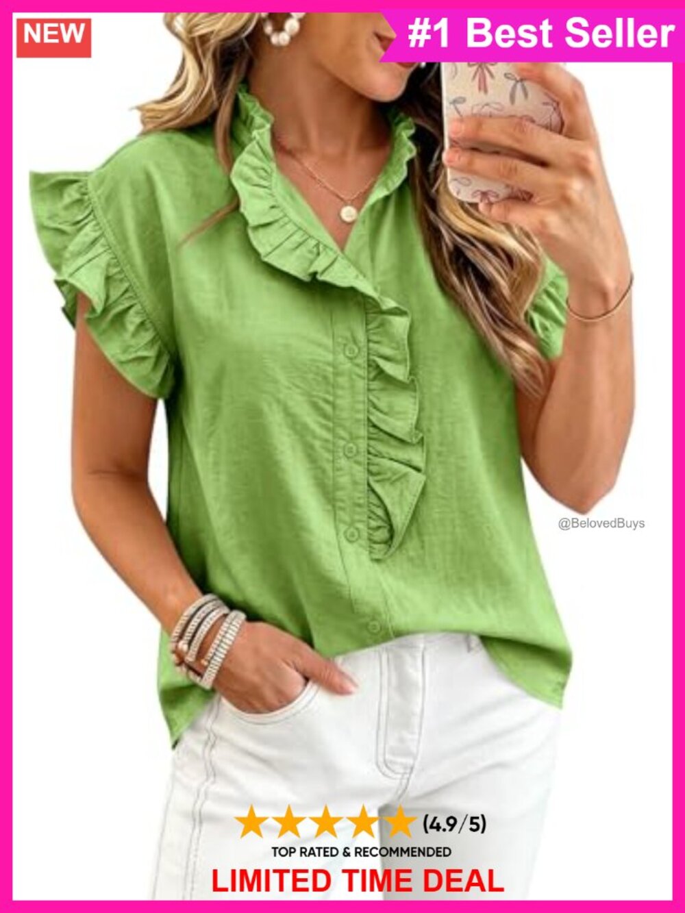 Tankaneo Womens Ruffle Cap Sleeve Button Down Plaid Cropped Blouse